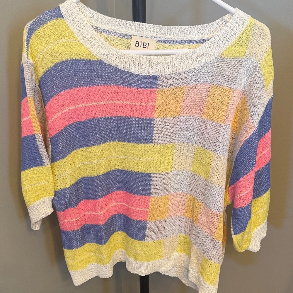 BiBi Women's Colorful Striped Crew Neck Sweater